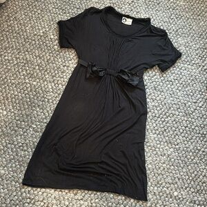 Lanvin Paris Black Short Sleeve Bow Waisted Midi Dress Size Small